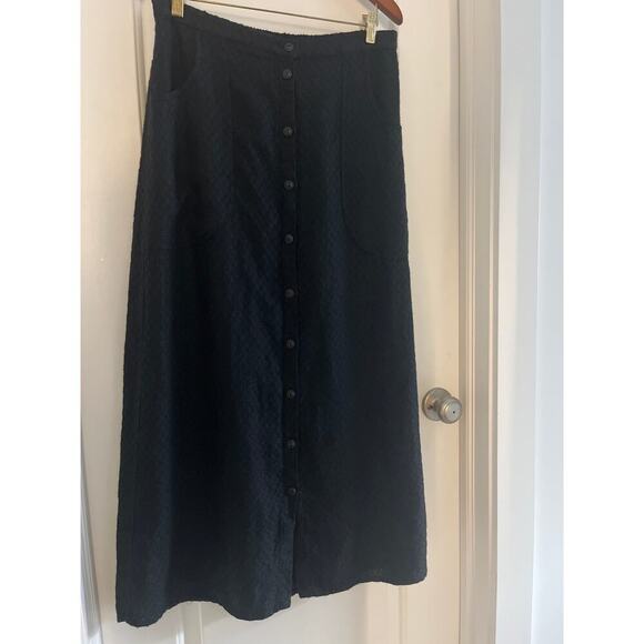 Flax 100% Linen Black Button Front Midi Skirt Sz M - Picture 4 of 5